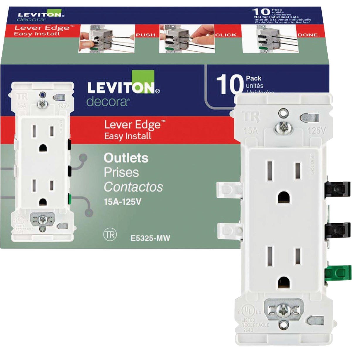 Leviton Decora Edge 15A White Residential Grade 5-15R Duplex Outlet (10-Pack)