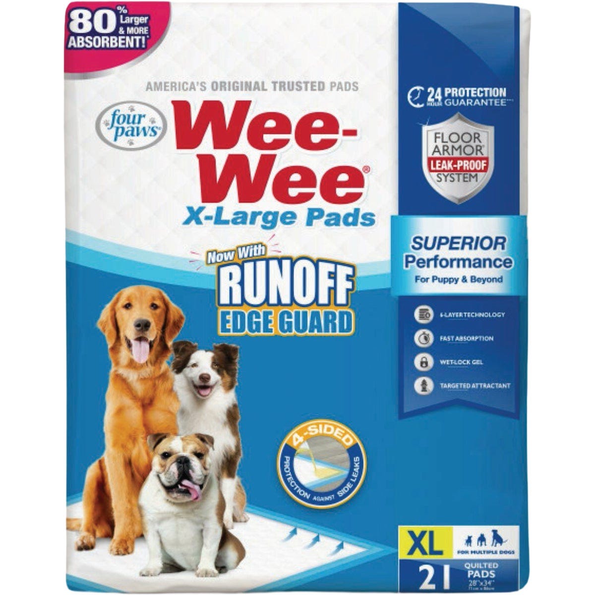 Four Paws Wee-Wee 28 In. x 34 In. XL Dog Pee Pads with Runoff Edge Guard (21-Pack)