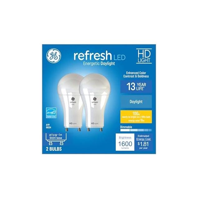 GE 15W Daylight A19 GU24 Base LED Light Bulb (2-Pack)