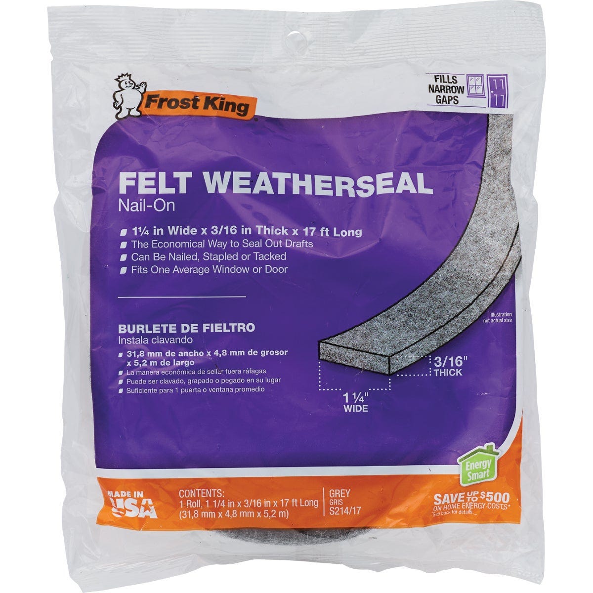 Frost King Gray 1-1/4 In. x 3/16 In. x 17 Ft. Felt Weatherstrip - photo 2 Frost King Gray 1-1/4 In. x 3/16 In. x 17 Ft. Felt Weatherstrip - photo 2