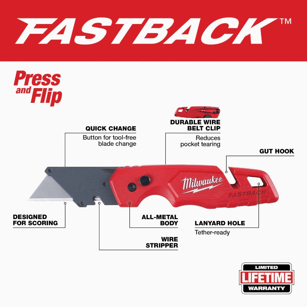 Milwaukee FASTBACK Fixed Folding Steel Utility Knife - photo 3 Milwaukee FASTBACK Fixed Folding Steel Utility Knife - photo 3