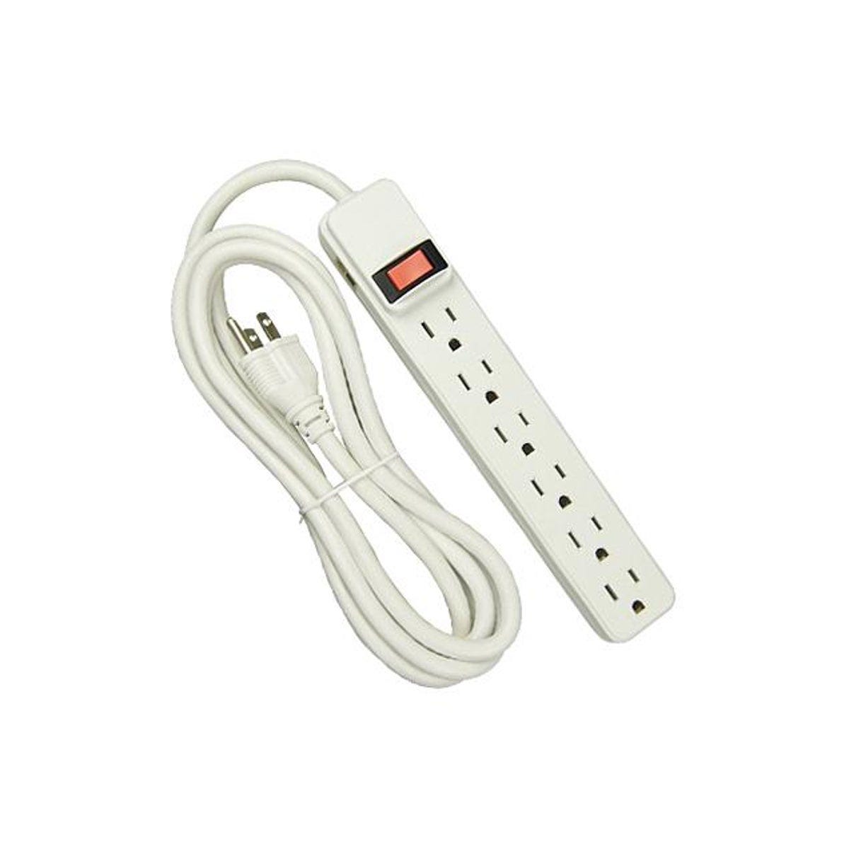 Master Electrician 6-Outlets Extra-Long Cord White Power Strip with Plastic Housing