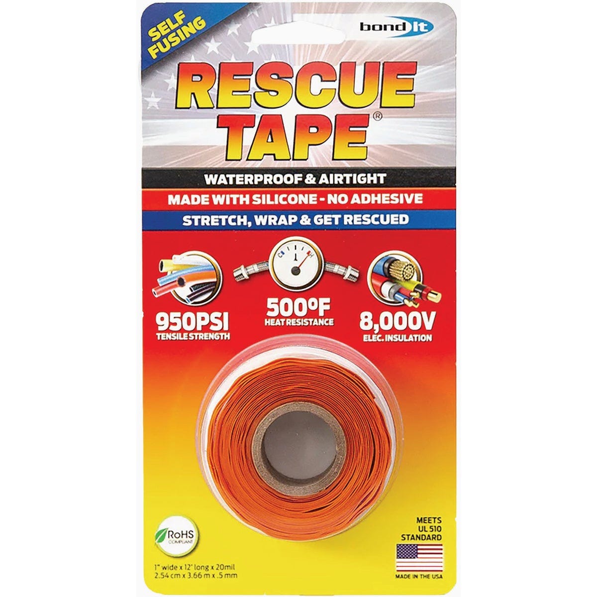 Rescue Tape Orange 1 In. x 12 Ft. Self-Sealing Tape Rescue Tape Orange 1 In. x 12 Ft. Self-Sealing Tape
