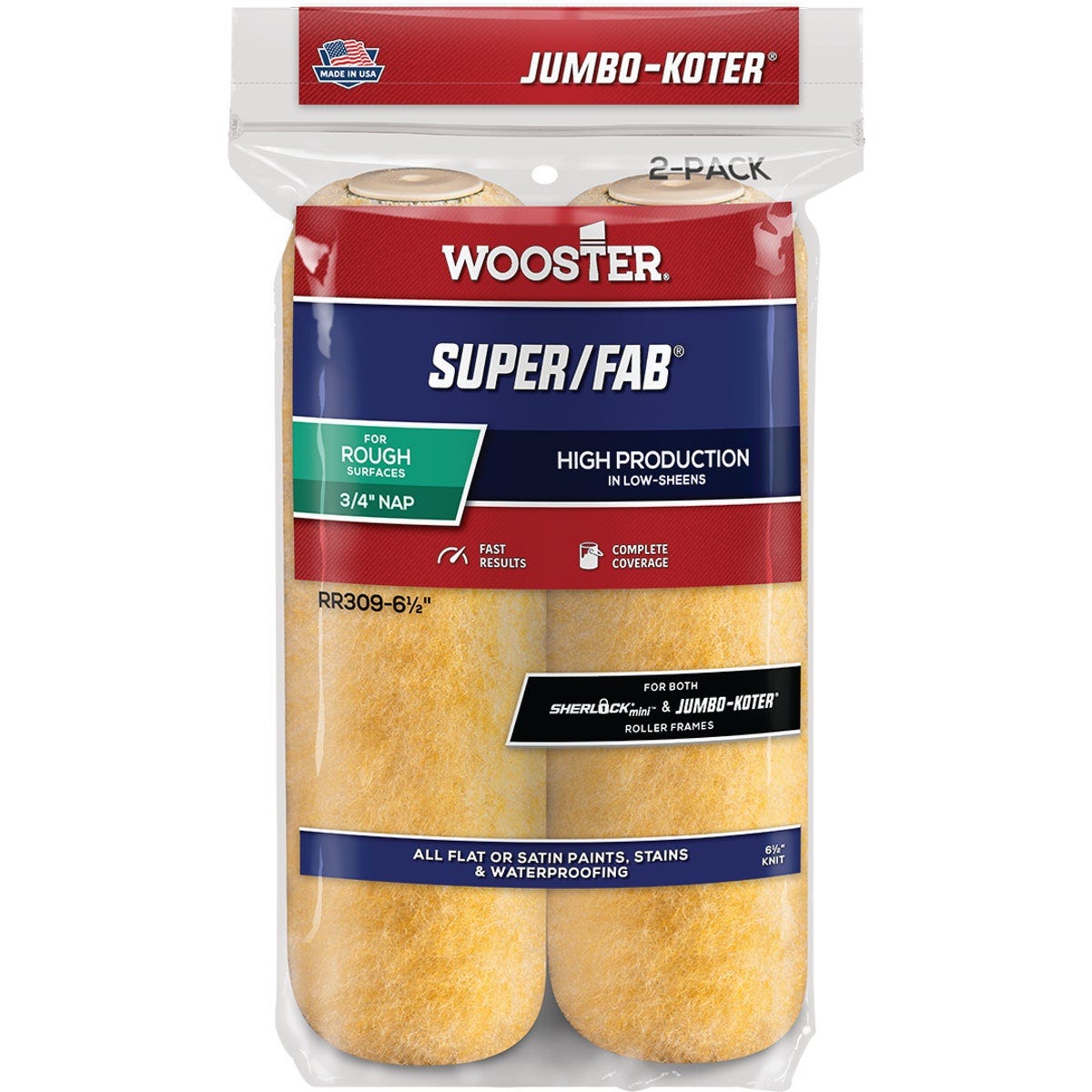 Wooster Jumbo-Koter Super/Fab 6.5 In. x 3/4 In. Button End Knit Roller Cover (2-Pack)