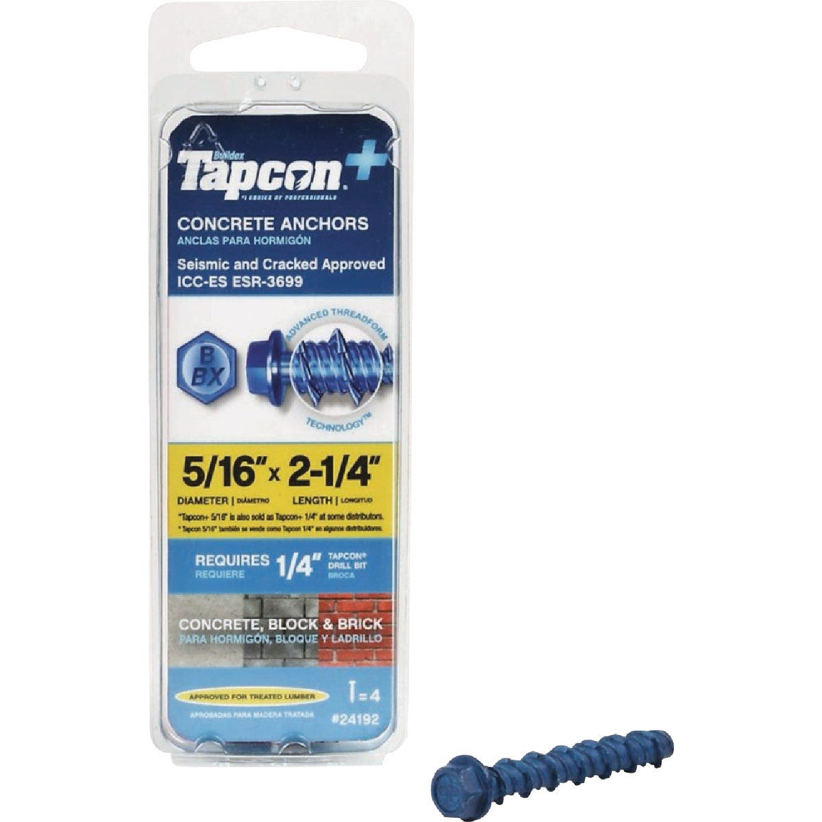 Tapcon 5/16 In. x 2-1/4 In. Hex Washer Concrete Screw Anchor (4-Count) Tapcon 5/16 In. x 2-1/4 In. Hex Washer Concrete Screw Anchor (4-Count)