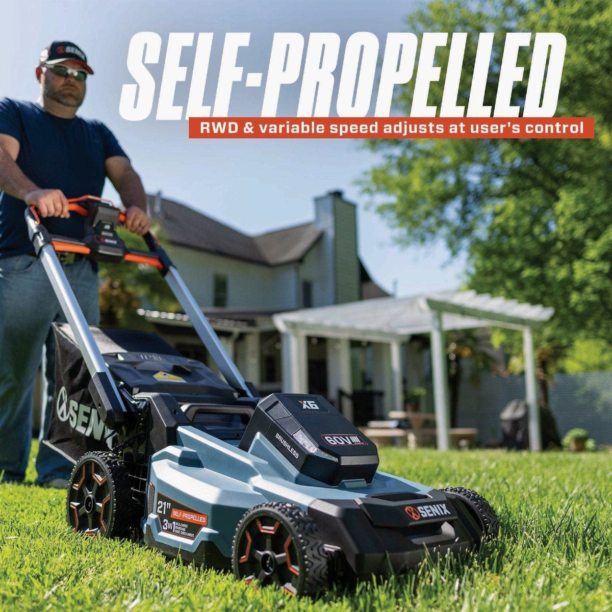 Senix X6 60V Max 21 In. Self-Propelled Brushless Cordless Lawn Mower Kit with 8.0 Ah Battery & Charger - photo 3 Senix X6 60V Max 21 In. Self-Propelled Brushless Cordless Lawn Mower Kit with 8.0 Ah Battery & Charger - photo 3