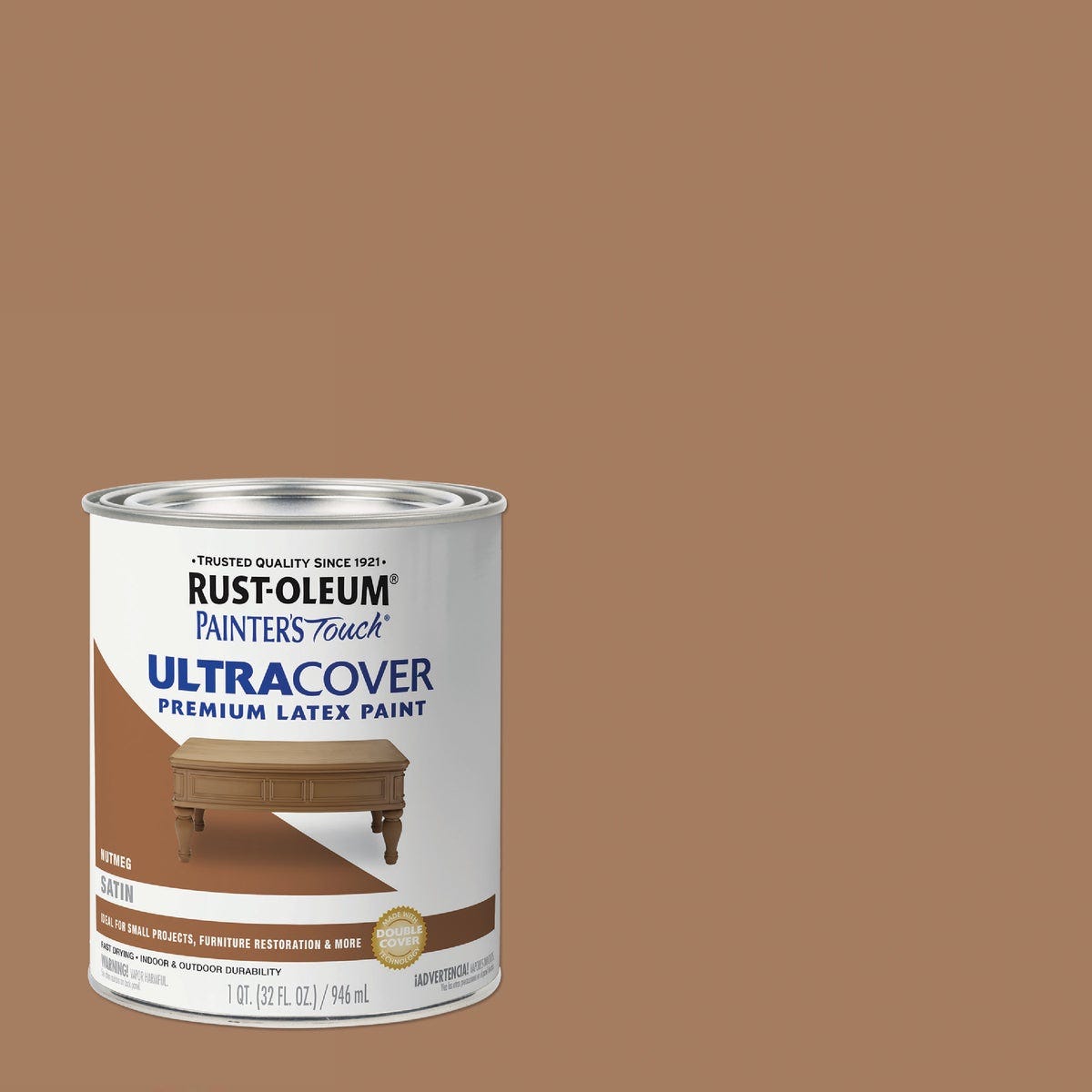 Rust-Oleum Painter's Touch 2X Ultra Cover Premium Latex Paint, Satin Nutmeg, 1 Qt.