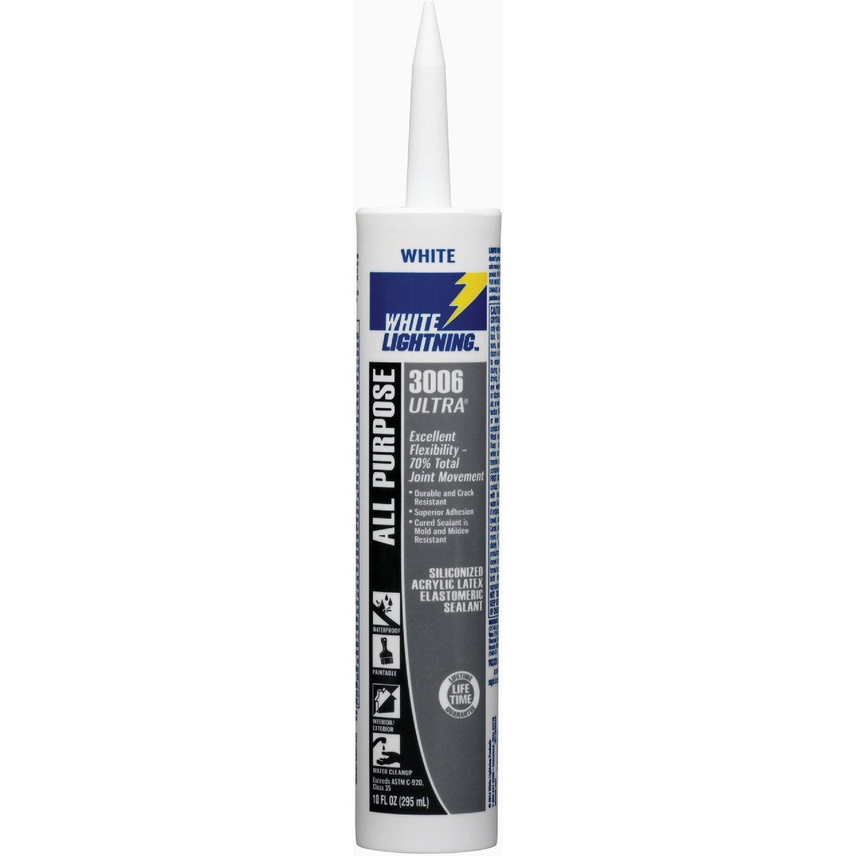 White Lightning 3006 Ultra 10 Oz. White Siliconized Acrylic Latex Elastomeric Sealant
