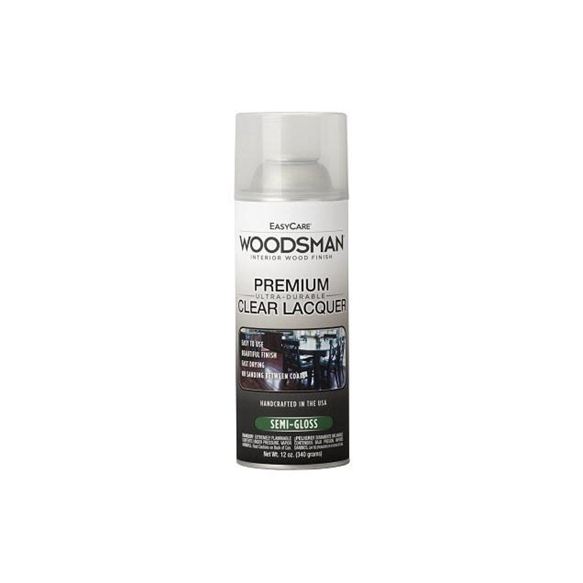 EasyCare Woodsman 12 oz. Spray Clear Semi-Gloss Lacquer Protective Finish For Wood & Metal EasyCare Woodsman 12 oz. Spray Clear Semi-Gloss Lacquer Protective Finish For Wood & Metal