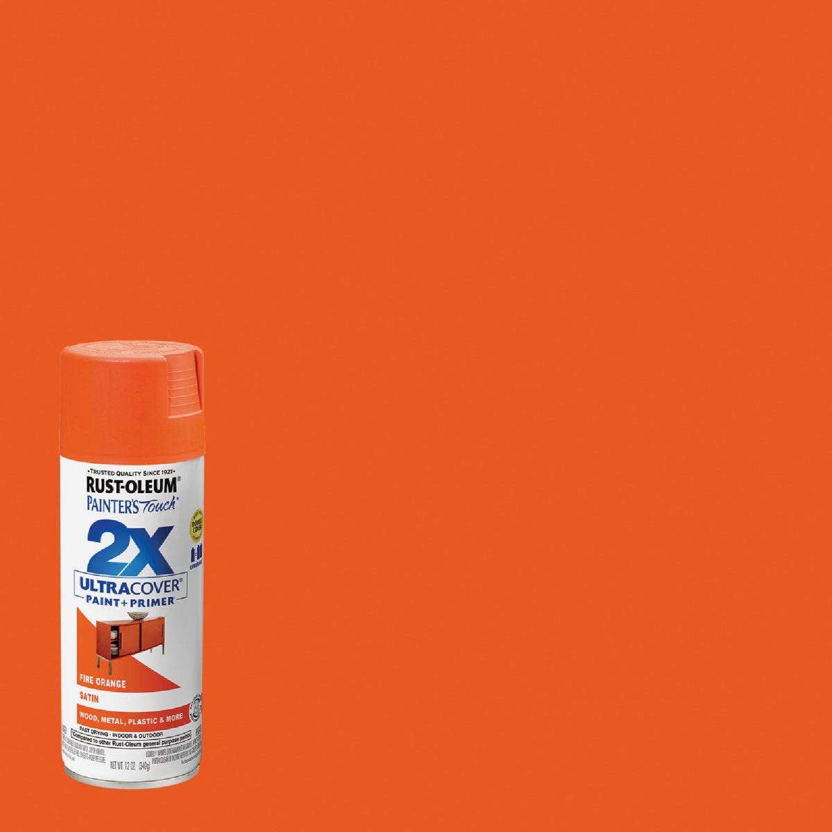 Rust-Oleum Painter's Touch 2X Ultra Cover 12 Oz. Satin Paint + Primer Spray Paint, Fire Orange Rust-Oleum Painter's Touch 2X Ultra Cover 12 Oz. Satin Paint + Primer Spray Paint, Fire Orange