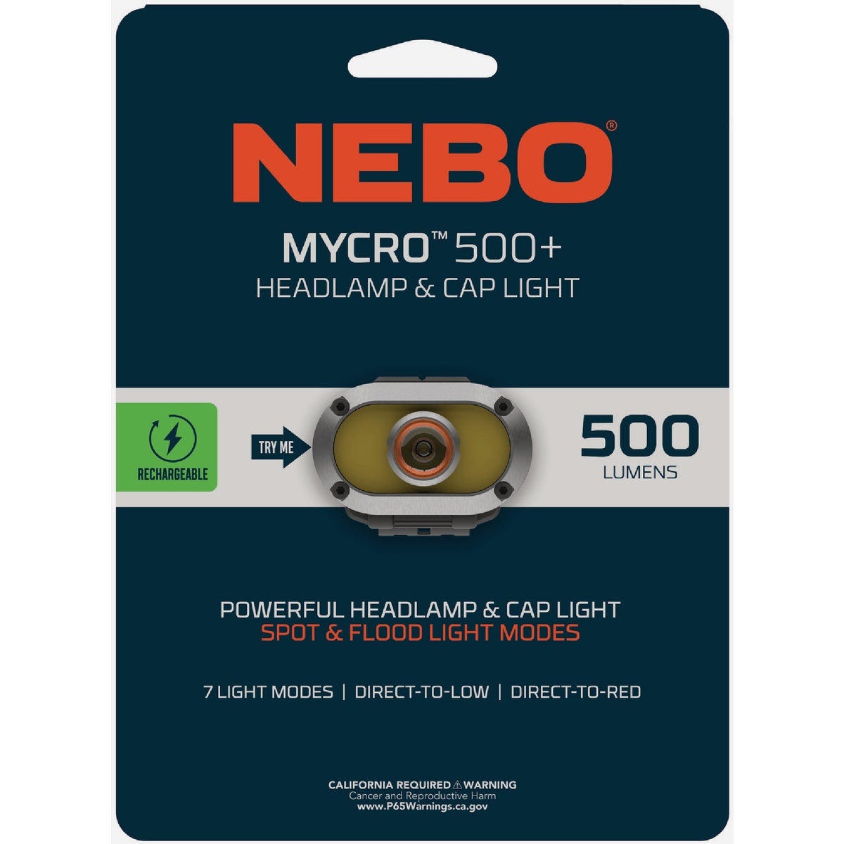 NEBO Mycro 500 Lm. Storm Gray Rechargeable LED Headlamp with Multiple Light Modes - photo 2