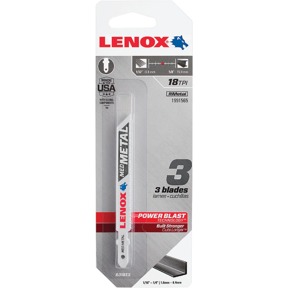 Lenox T-Shank 3-5/8 In. x 18 TPI Bi-Metal Jig Saw Blade, Medium Metal 1/16 In. to 1/4 In. (3-Pack) - photo 2