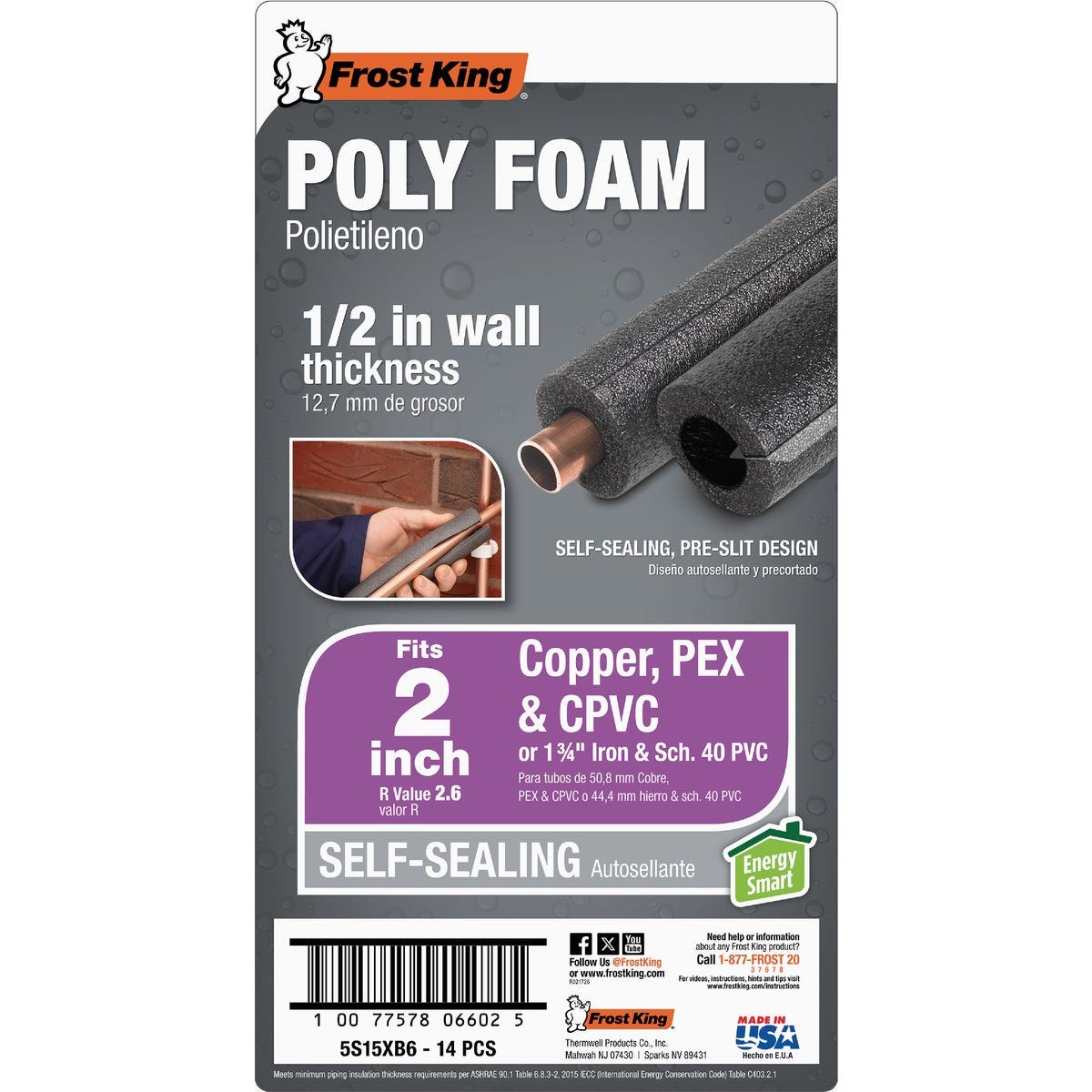 Frost King 1/2 In. Wall Self Seal Foam Pipe Insulation Wrap, 2 In. x 6 Ft.