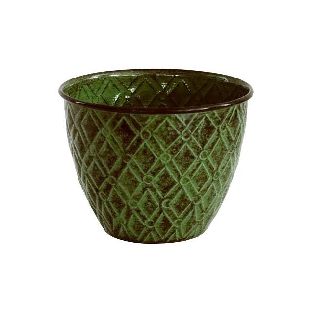 Robert Allen IronStone 5 In. Kale Green Diamond Pattern Metal Planter Robert Allen IronStone 5 In. Kale Green Diamond Pattern Metal Planter
