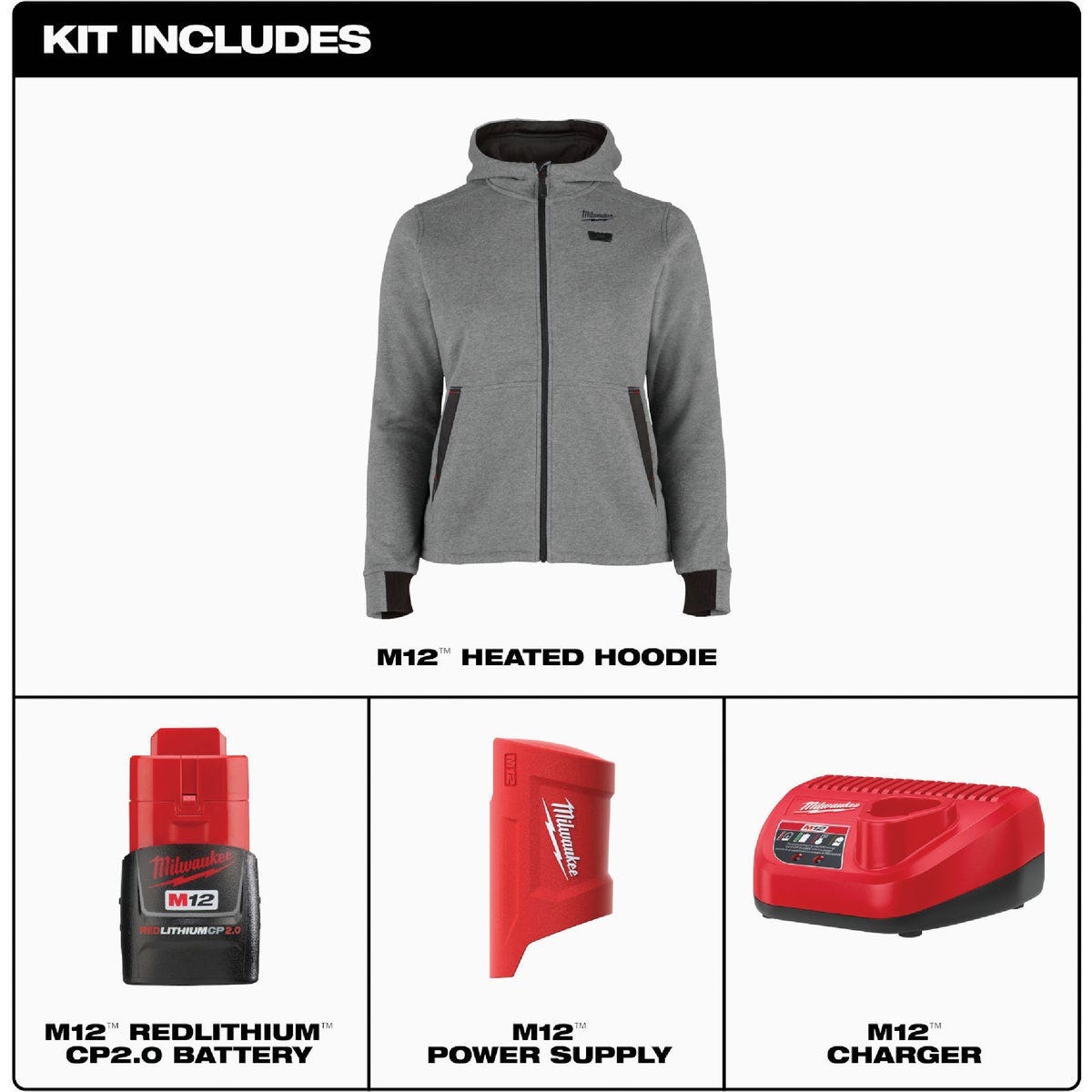 Milwaukee M12 Women's Medium Gray Full-Zip Heated Hoodie Kit - photo 7