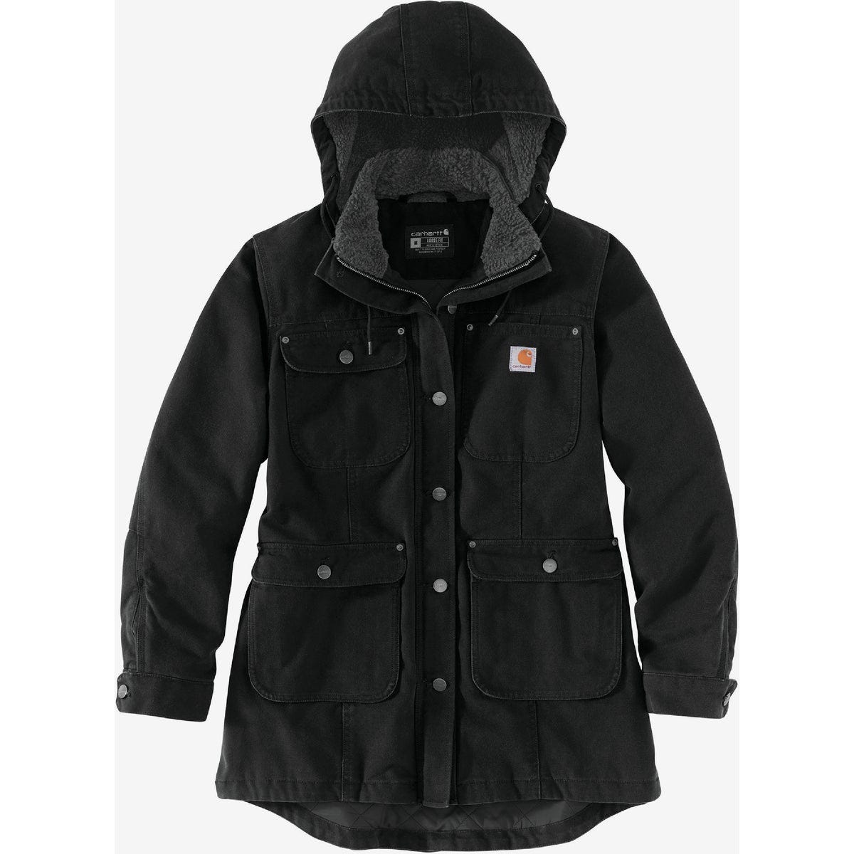 Carhartt Women's Large Regular Black Weathered Duck Coat, Loose Fit