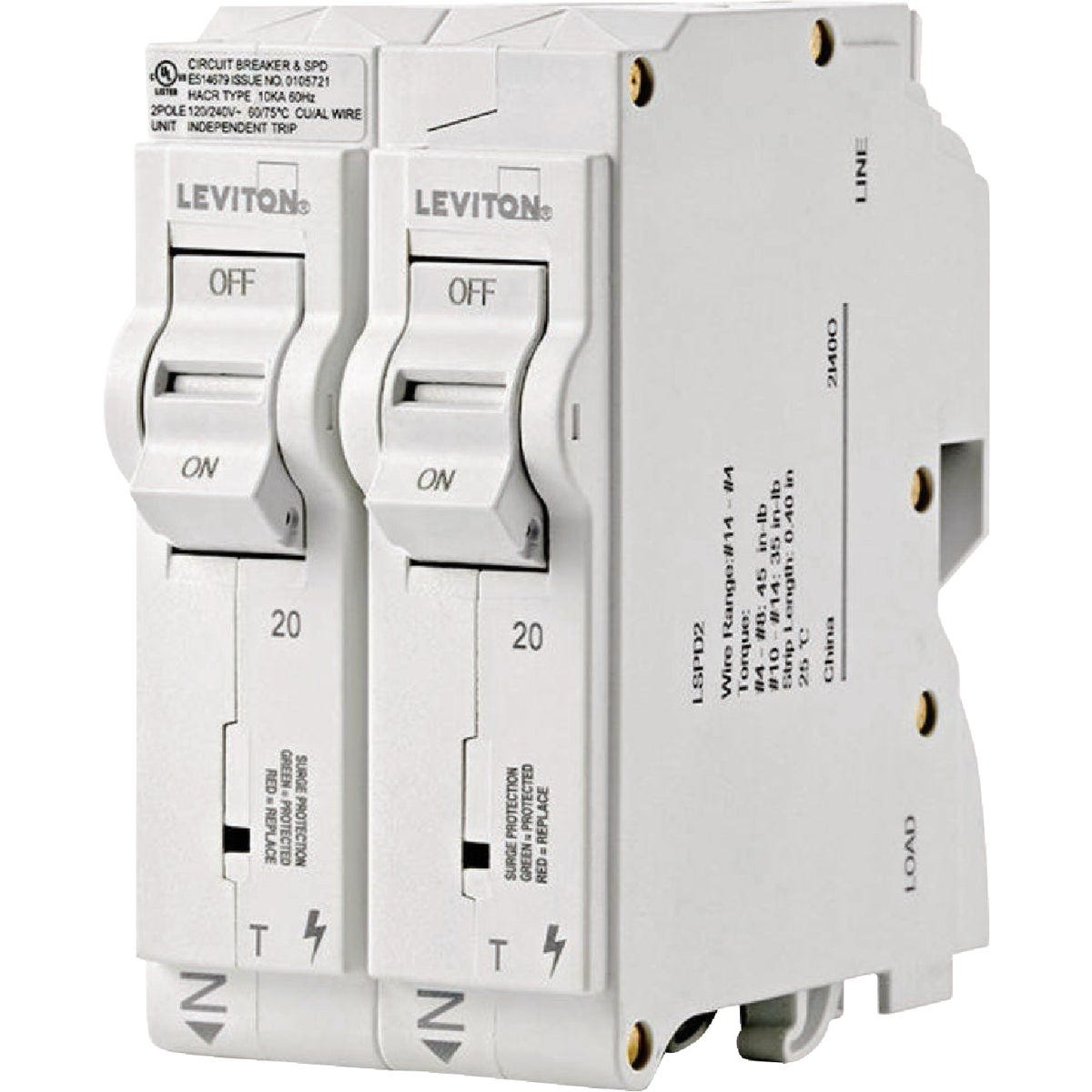 Leviton (2) 20A Single-Pole Thermal Magnetic White Plug-On Standard Branch Circuit Breakers - photo 2 Leviton (2) 20A Single-Pole Thermal Magnetic White Plug-On Standard Branch Circuit Breakers - photo 2