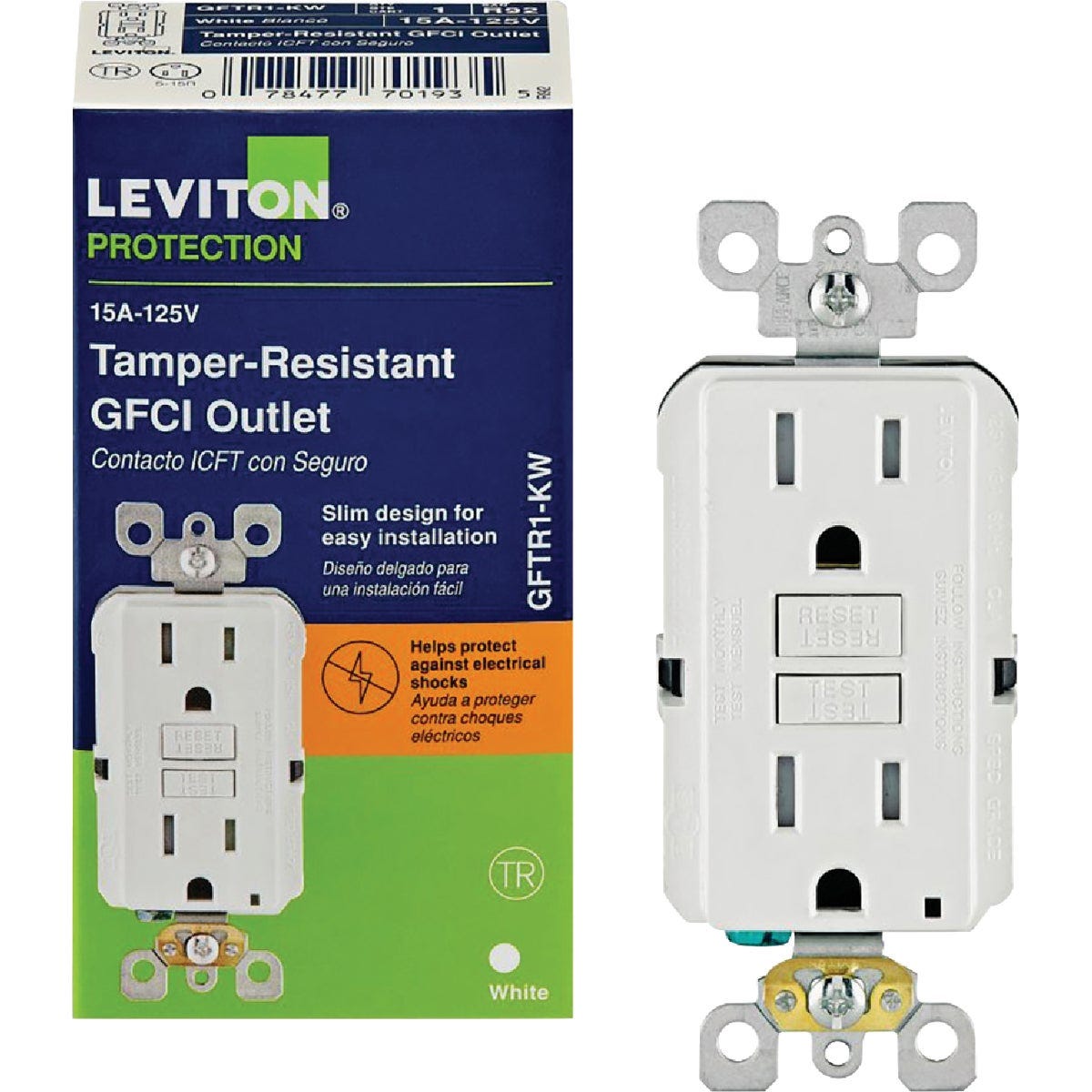 Leviton SmartlockPro Self-Test 15A White Residential Grade Tamper Resistant 5-15R GFCI Outlet
