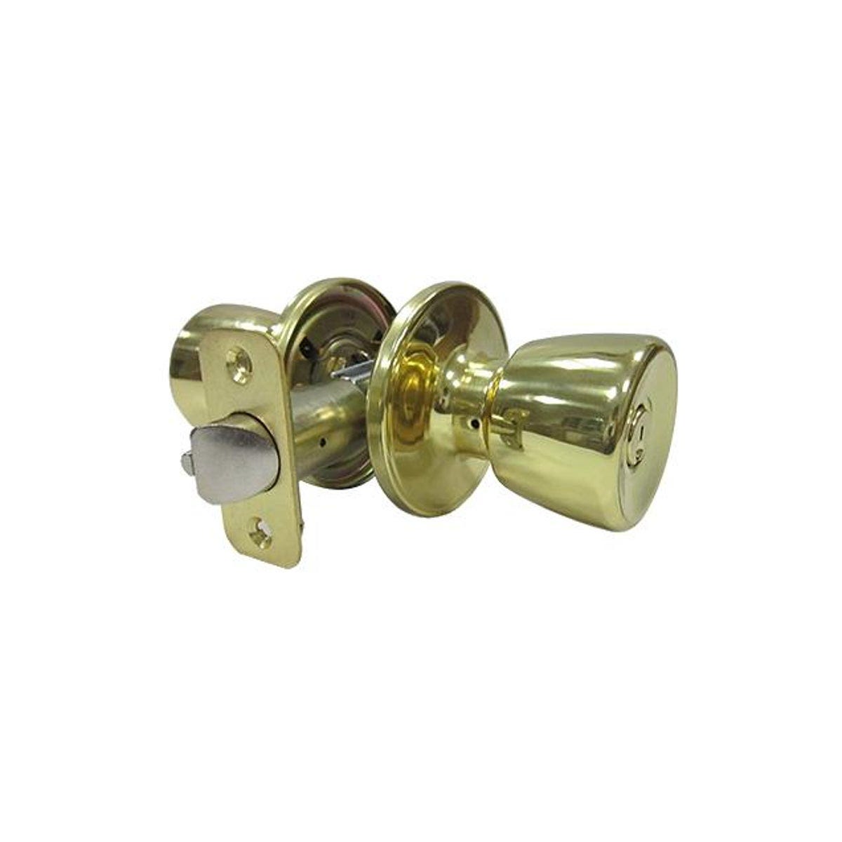 TruGuard Polished Brass Medium Tulip-Style Knob Entry Door Knob Lockset