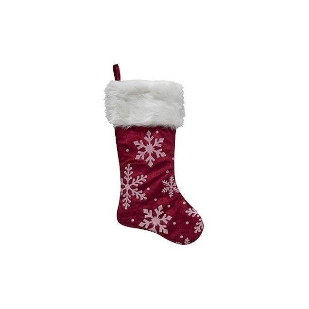 Dyno 20 In. Red Snowflake Print Velvet Stocking