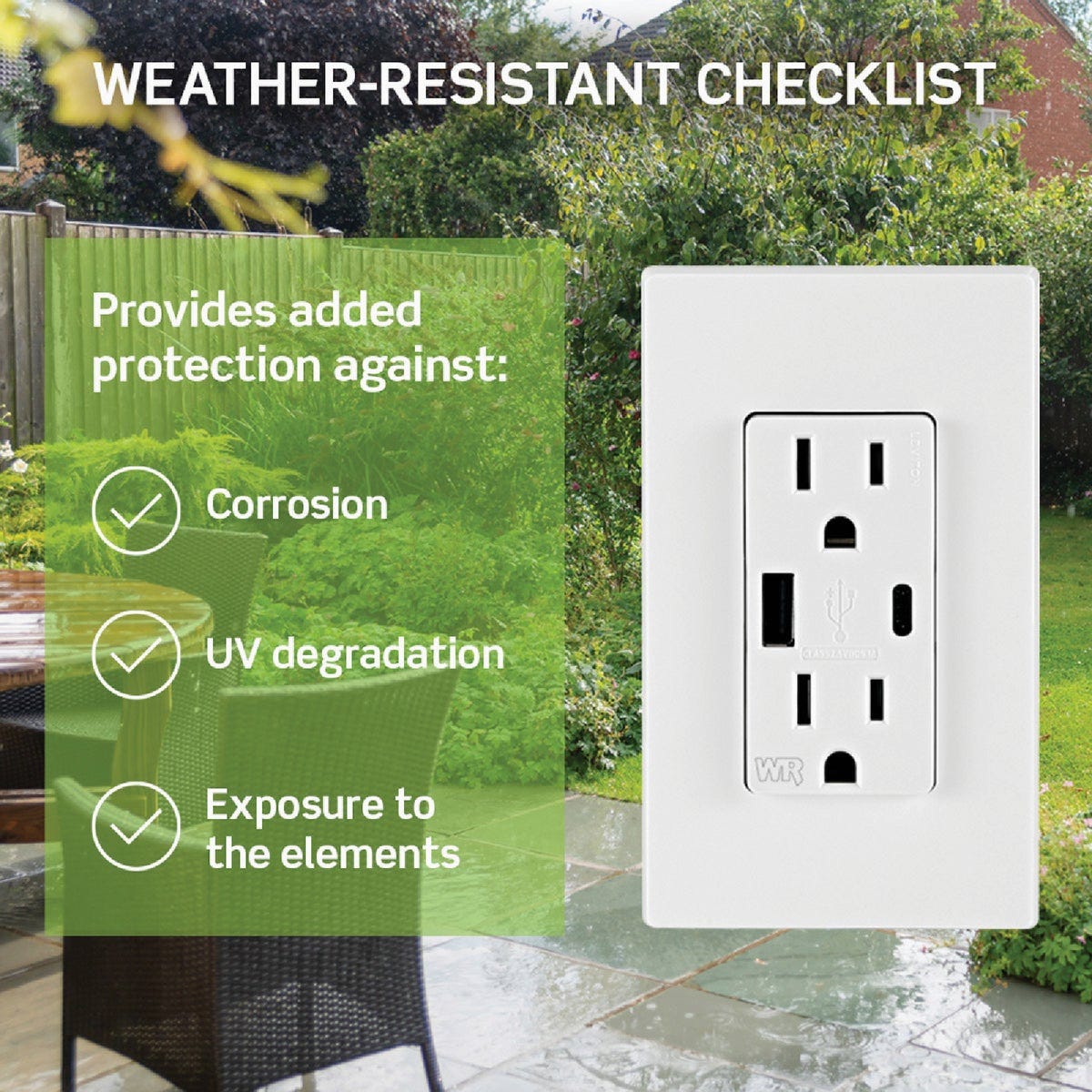 Leviton Decora 15A White 5.1A Type A/C USB 5-15R Weather/Tamper-Resistant In-Wall Charger Duplex Outlet - photo 4