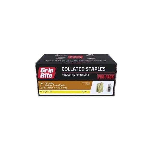 Grip-Rite 7/16 In. x 1-1/2 In. 16-Gauge Electrogalvanized N-Style Medium Collated Crown Staple (10,000 Ct.)