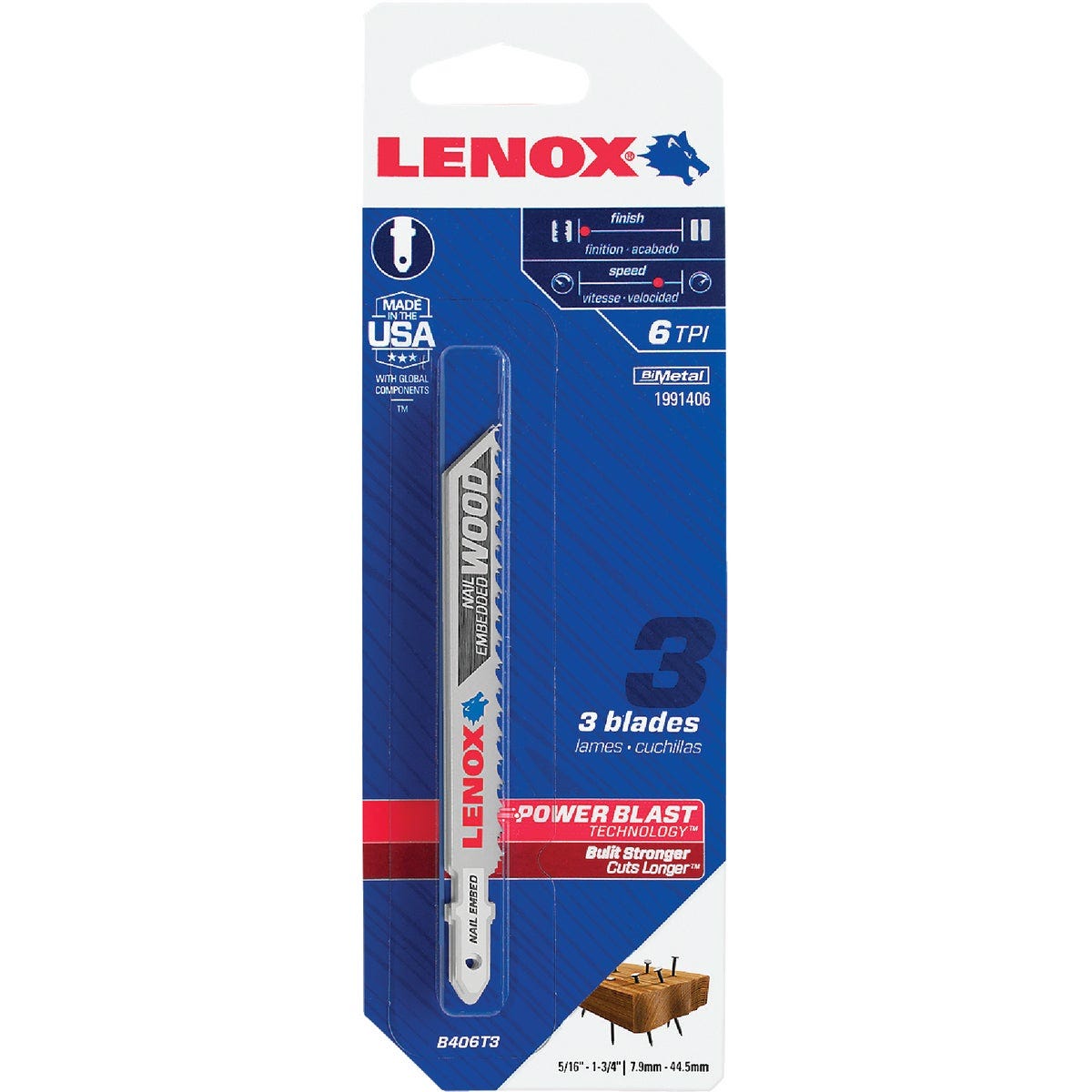 Lenox T-Shank 4 In. x 6 TPI Bi-Metal Jig Saw Blade, Nail Embedded Wood (3-Pack) - photo 2