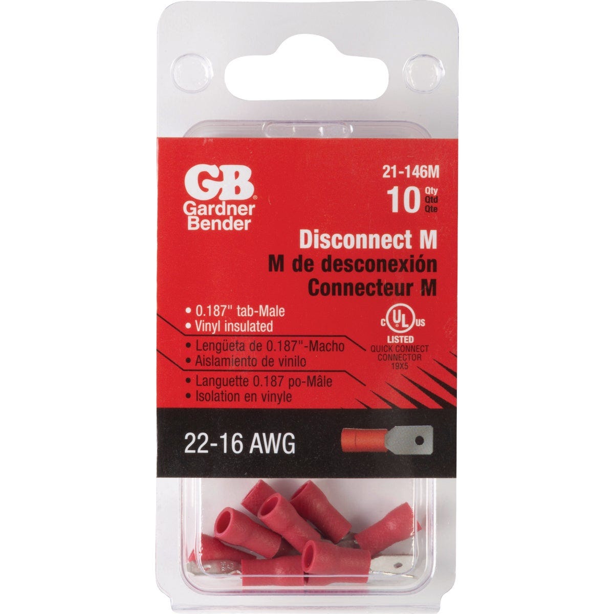Gardner Bender 22 to 16 AWG Female Red Insulated Disconnect (10-Pack) Gardner Bender 22 to 16 AWG Female Red Insulated Disconnect (10-Pack)