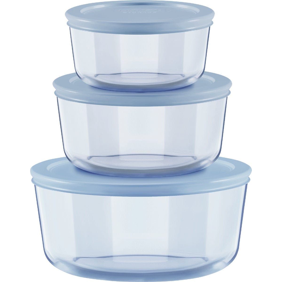 Pyrex Simply Store Tinted Round Storage Set with Blue Plastic Lids (6-Piece) Pyrex Simply Store Tinted Round Storage Set with Blue Plastic Lids (6-Piece)