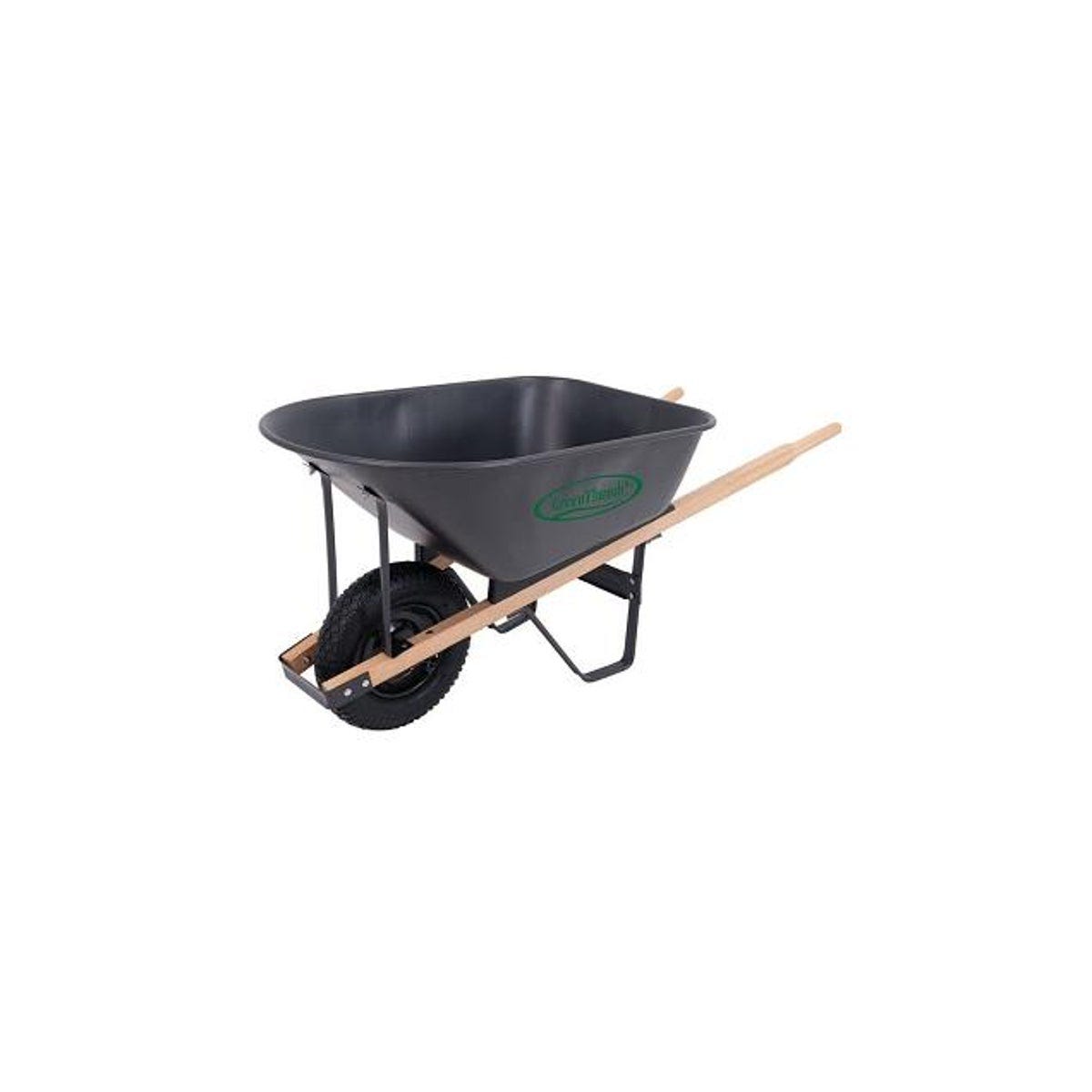 Green Thumb 6 Cu. Ft. 20-Gauge Steel Wheelbarrow with Wood Handles Green Thumb 6 Cu. Ft. 20-Gauge Steel Wheelbarrow with Wood Handles