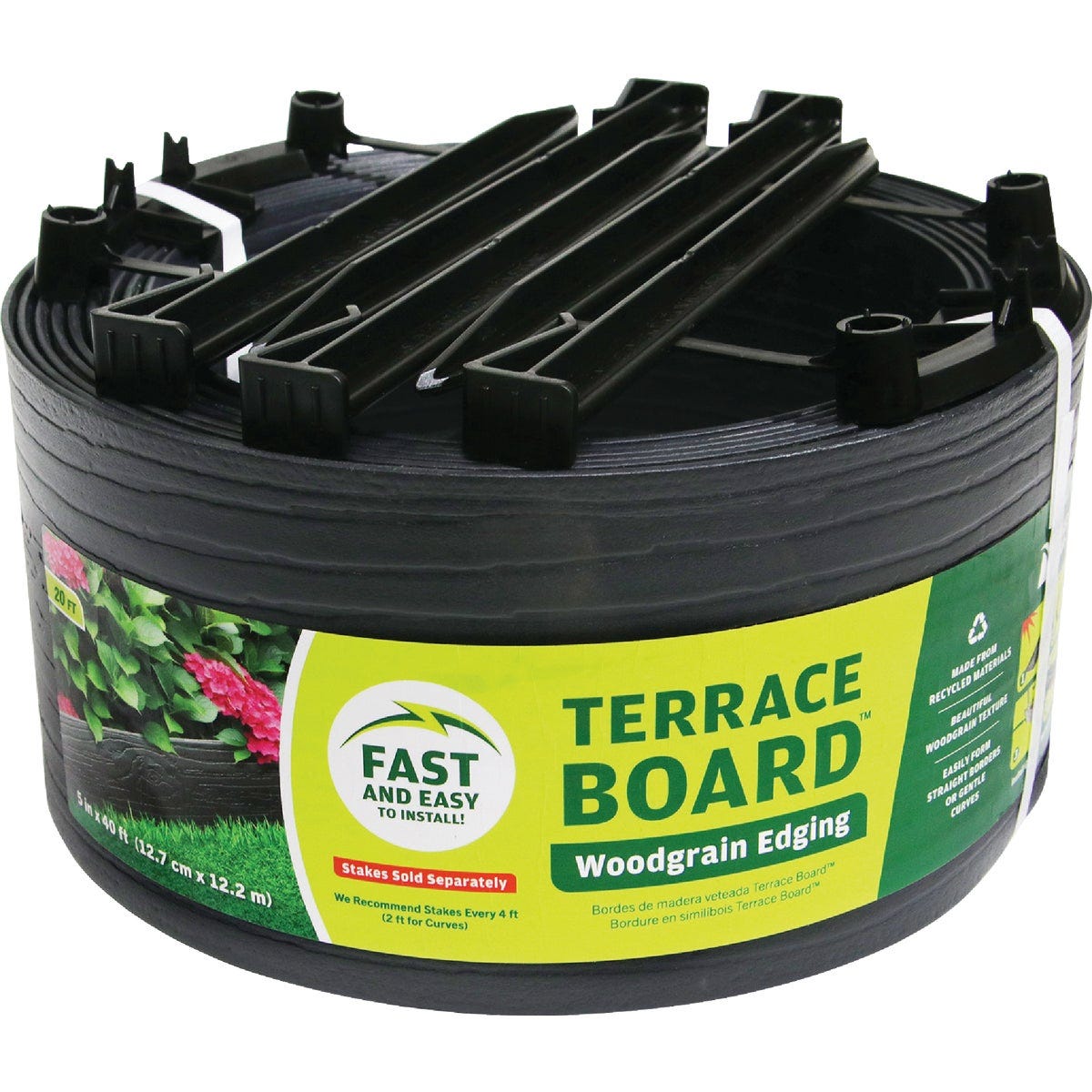 Master Mark 5 In. x 20 Ft. Black Terrace Board Lawn Edging with Stakes