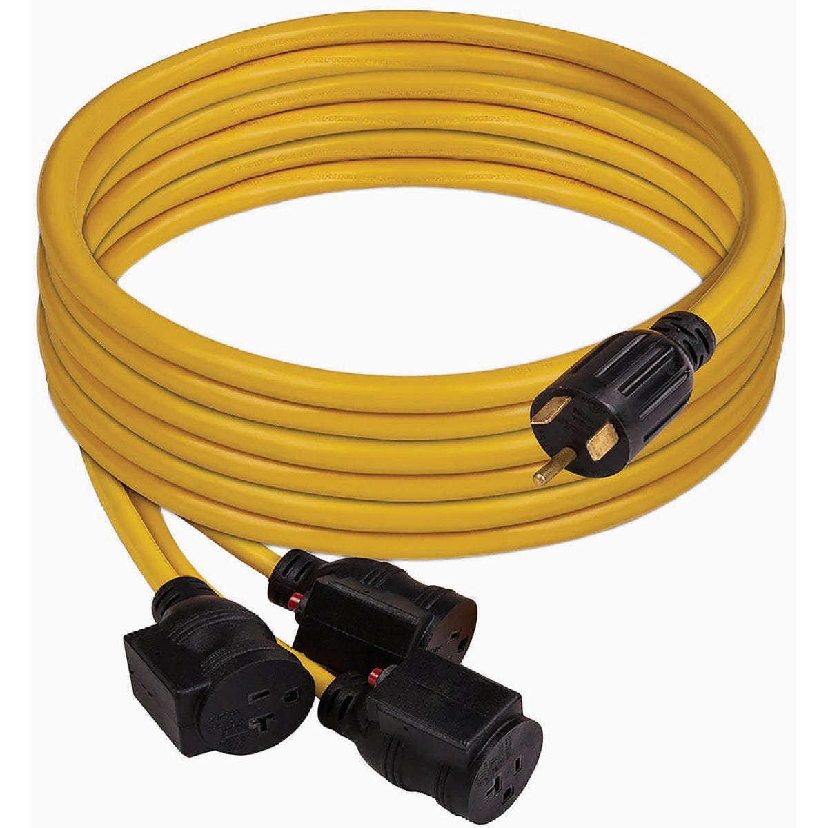 FIRMAN 25 Ft. Heavy Duty TT-30P to (3)5-20R Portable Generator Power Cord with Storage Strap FIRMAN 25 Ft. Heavy Duty TT-30P to (3)5-20R Portable Generator Power Cord with Storage Strap