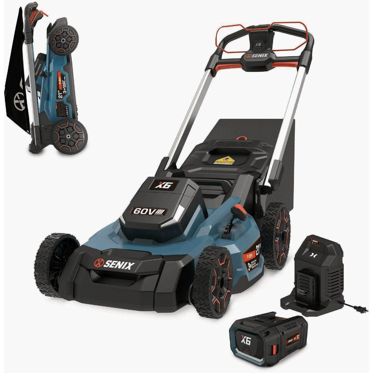 Senix X6 60V Max 21 In. Self-Propelled Brushless Cordless Lawn Mower Kit with 8.0 Ah Battery & Charger Senix X6 60V Max 21 In. Self-Propelled Brushless Cordless Lawn Mower Kit with 8.0 Ah Battery & Charger