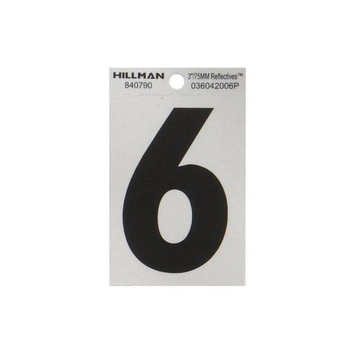 Hillman 3 In. Vinyl Black & Silver Adhesive Number, 6