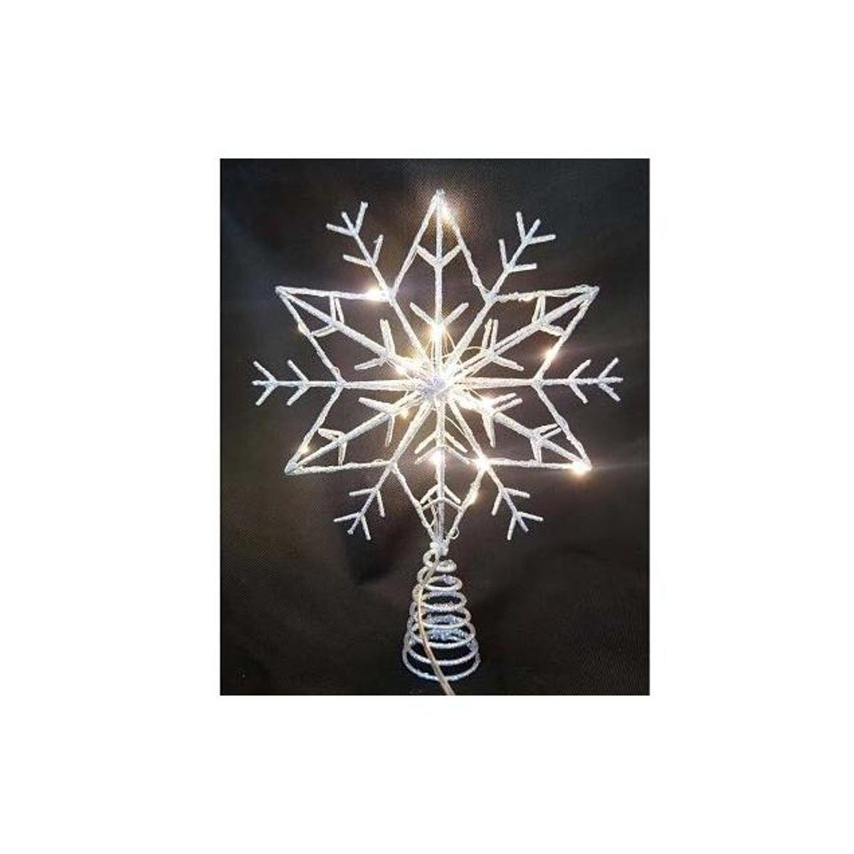 Sylvania 12 In. 20-Bulb Warm White LED Lights Timer/Battery Operated Lighted Snowflake Tree Topper