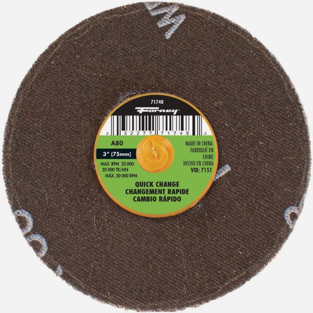 Forney 3 In. 80 Grit Quick Change Sanding Disc