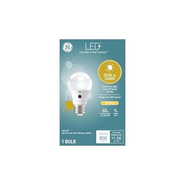 GE 9W A19 Soft White Dusk to Dawn Outdoor LED Light Bulb
