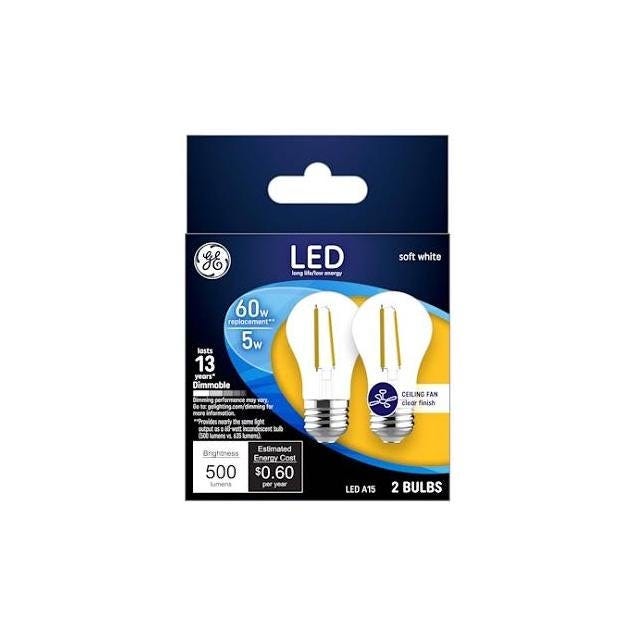 GE 5W Soft White A15 Medium Base Ceiling Fan LED Light Bulb (2-Pack) GE 5W Soft White A15 Medium Base Ceiling Fan LED Light Bulb (2-Pack)