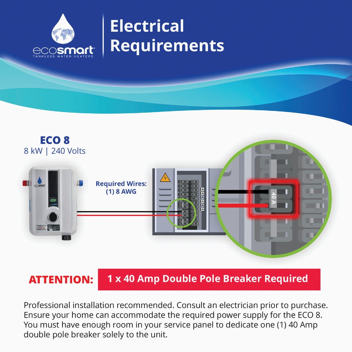 EcoSMART 220V 8.0kW Tankless Electric Water Heater - photo 5