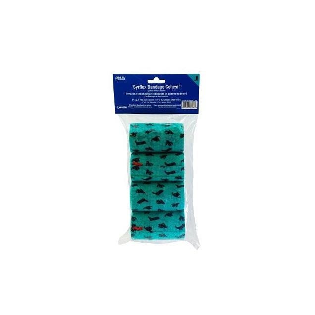 Neogen SyrFlex Cohesive Flexible Veterinary Bandage, Teal Western, 4 In. x 5 Yds. Stretched (4-Pack)