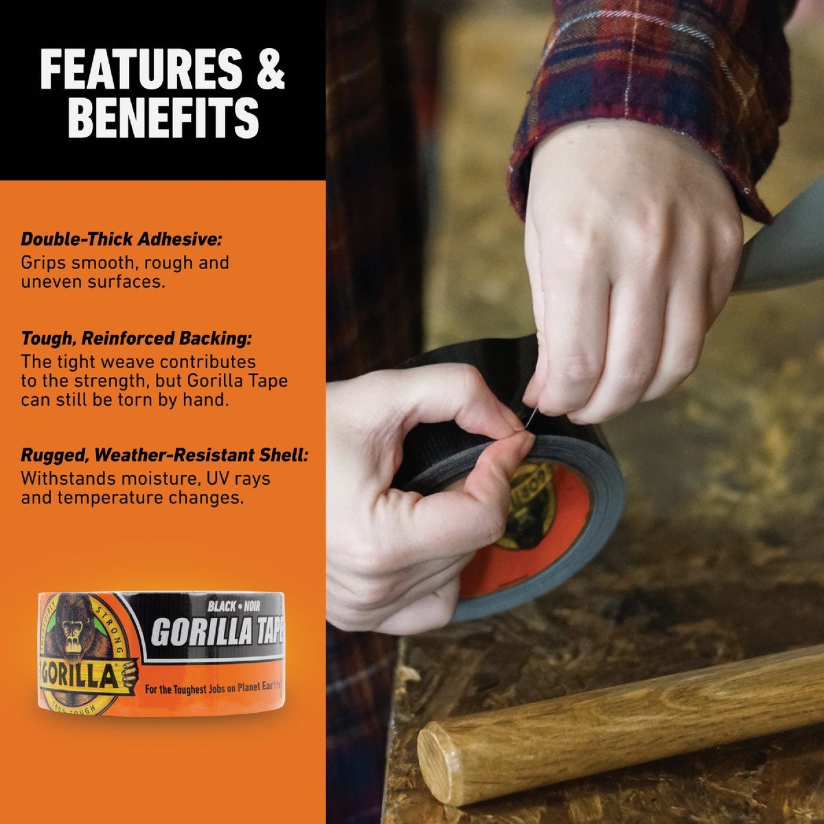 Gorilla 1.88 In. x 10 Yd. Heavy-Duty Duct Tape, Black - photo 6 Gorilla 1.88 In. x 10 Yd. Heavy-Duty Duct Tape, Black - photo 6