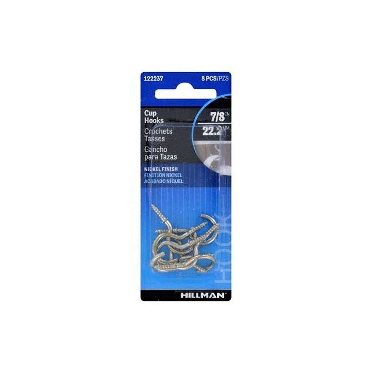 Hillman 8-Pack 7/8 In. Nickel Cup Hooks