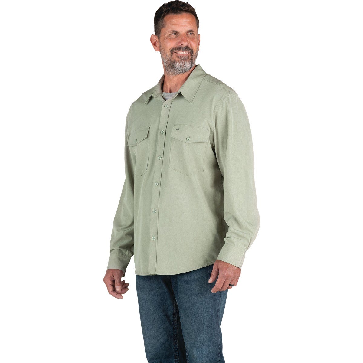 Berne Flex180 Men's Medium Heathered Seagrass UPF Button Down Long Sleeve Shirt