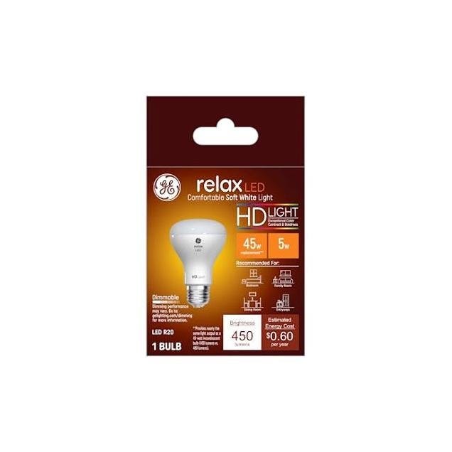 GE 5W 450 Lumens Soft White LED Relax HD Bulb