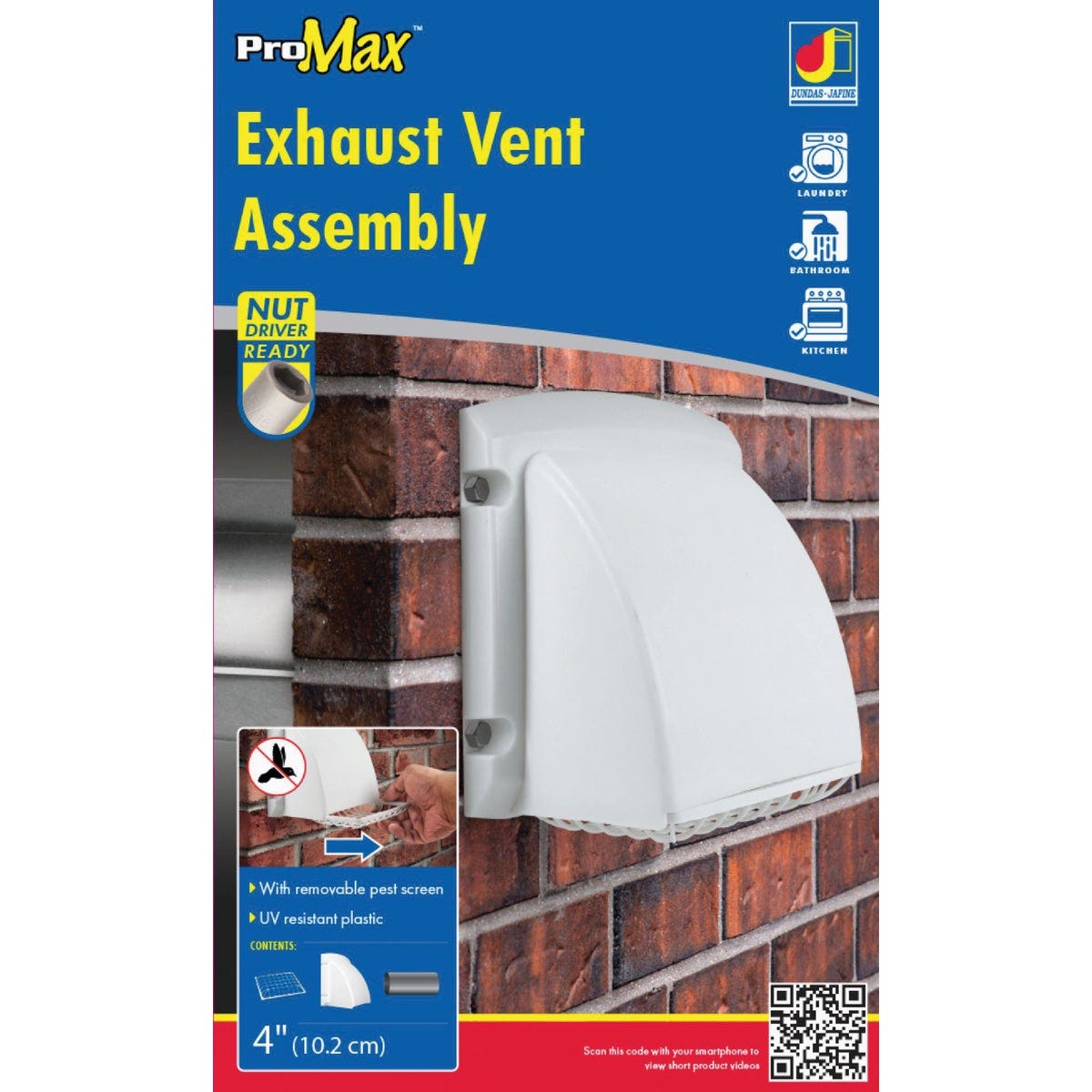 Dundas Jafine ProMax 4 In. White Plastic Dryer Vent Hood - photo 3