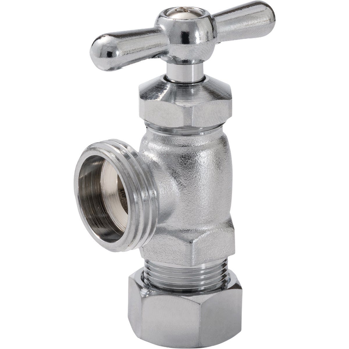 ProLine 1/2 In. COMP x 3/4 In. MHT Chrome Plated Brass Front Operated Washing Machine Valve ProLine 1/2 In. COMP x 3/4 In. MHT Chrome Plated Brass Front Operated Washing Machine Valve