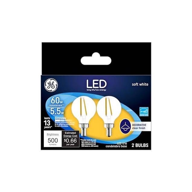 GE 2-Pack 5.5W 2700 Lumens Soft White LED Globe Light Bulbs