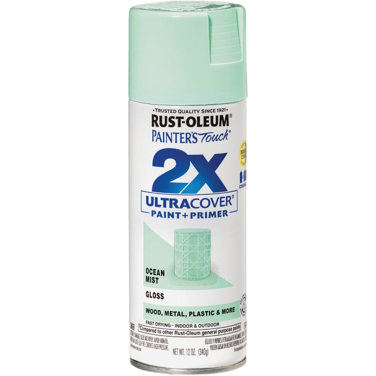 Rust-Oleum Painter's Touch 2X Ultra Cover 12 Oz. Gloss Paint + Primer Spray Paint, Ocean Mist - photo 2