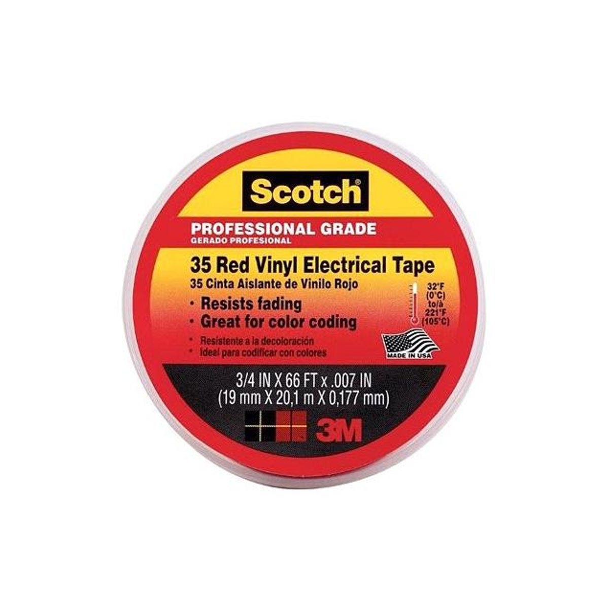 Scotch 0.75 In. x 66 Ft. Professional Grade Red Vinyl Electrical Tape