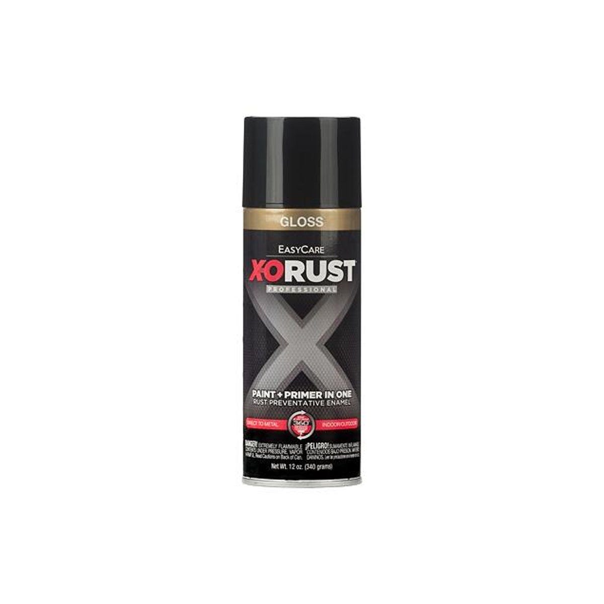EasyCare X-O Rust 12 oz. Anti-Rust Enamel Spray Paint & Primer, Black Gloss